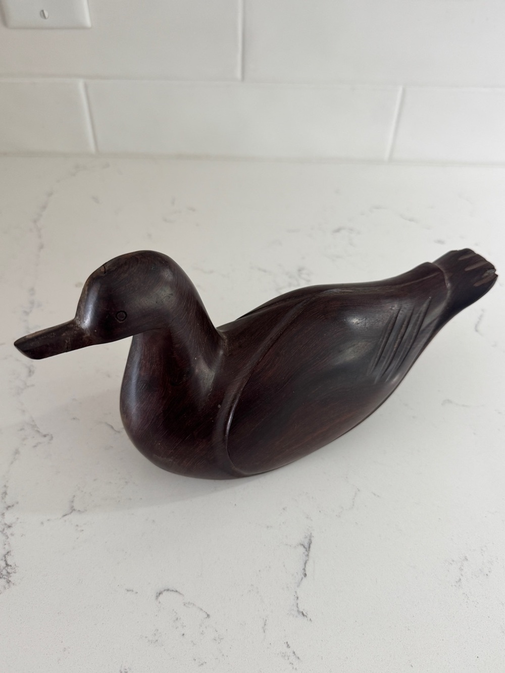 Vintage Hand Carved Solid Wood Duck Sculpture Heavy Folk Art MCM Decor
